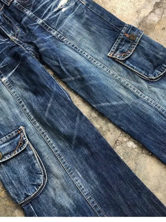 Y2K Distressed Flare Cargo Jeans - Picture 2 of 4